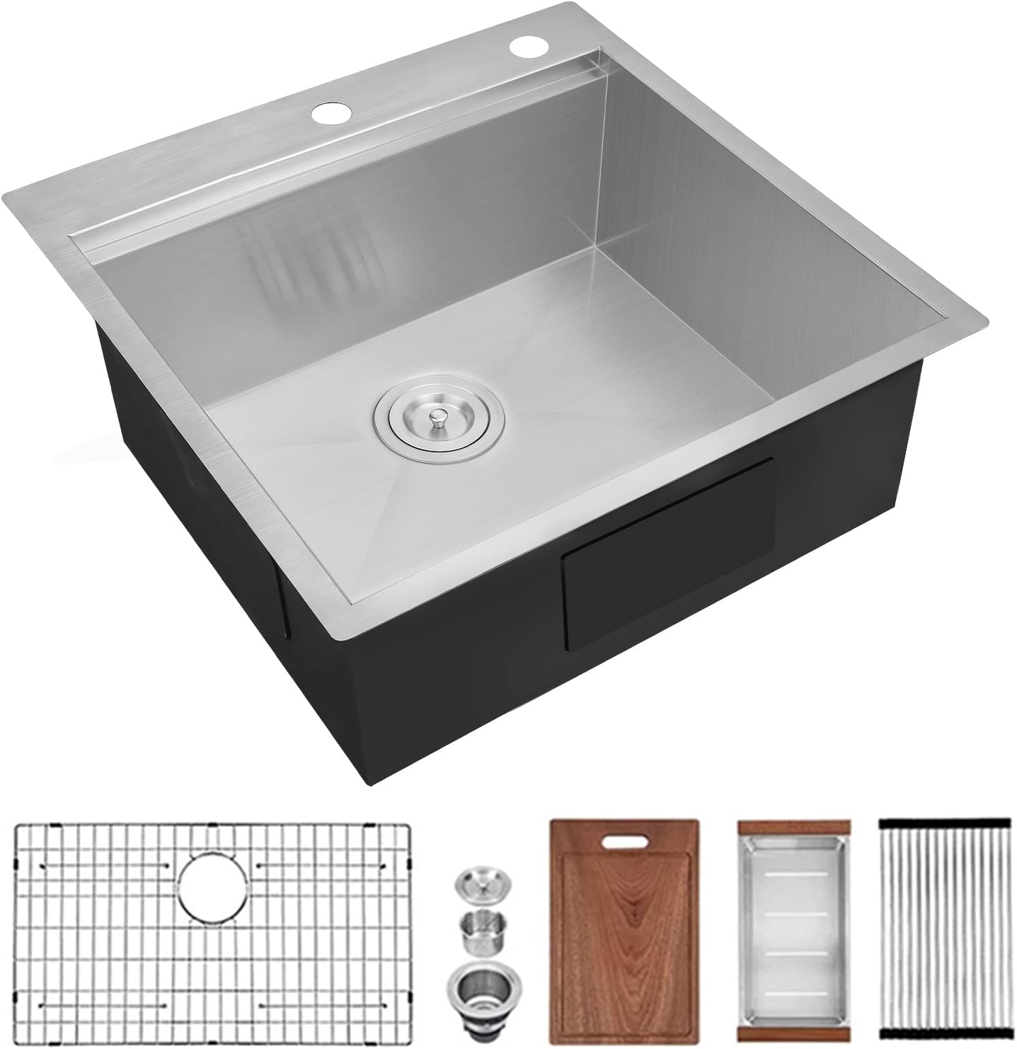 25" x 22" Single Bowl Stainless Steel Drop In Kitchen Sink (18 Gauge) ｜ALWEN