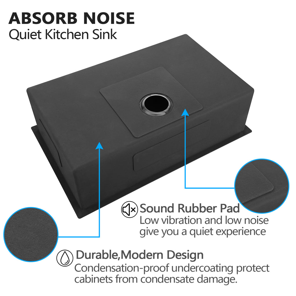 32" x 19" Gunmetal Black Single Bowl Stainless Steel Undermount Kitchen Sink (16 Gauge) ｜ALWEN