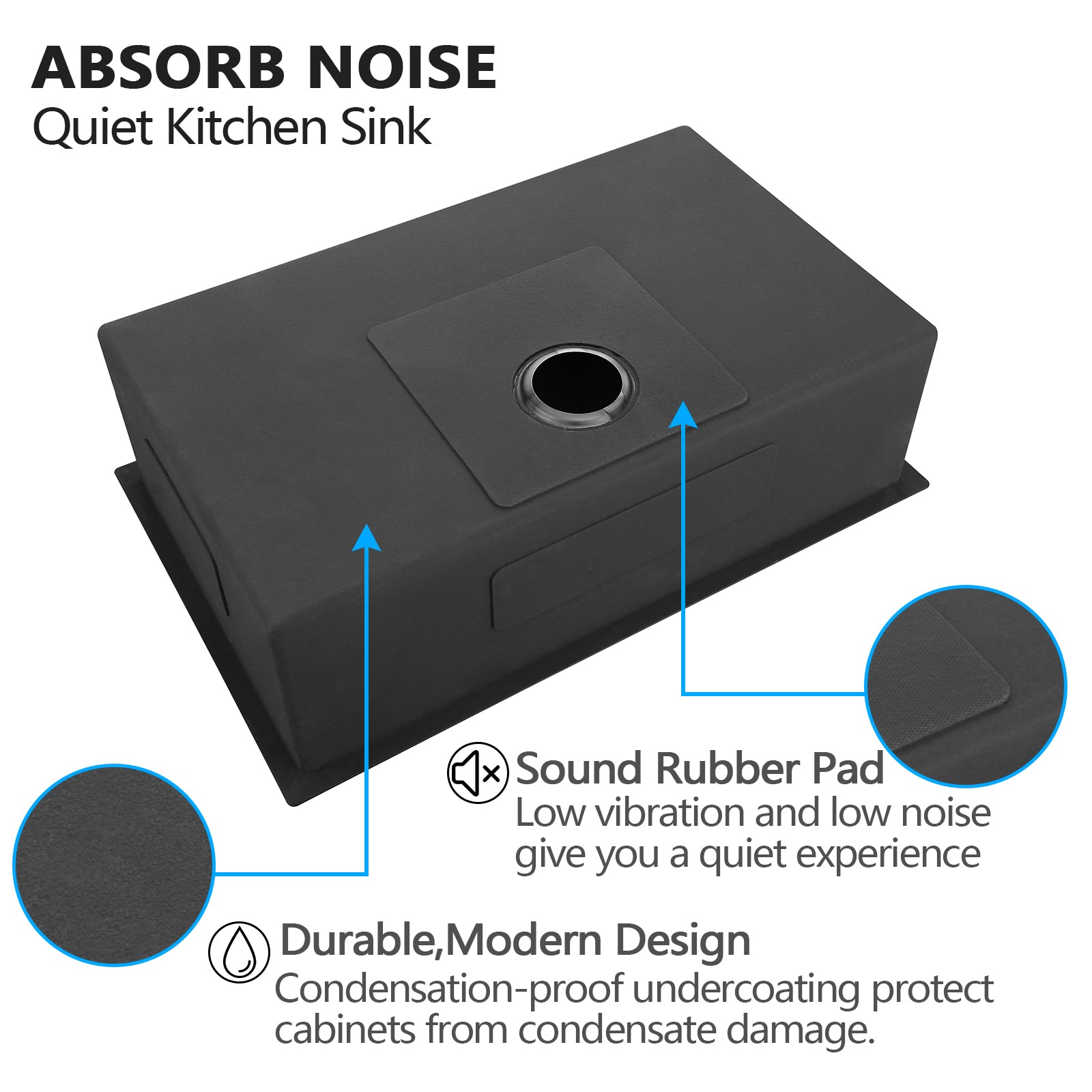 32" x 19" Gunmetal Black Single Bowl Stainless Steel Undermount Kitchen Sink (16 Gauge) ｜ALWEN