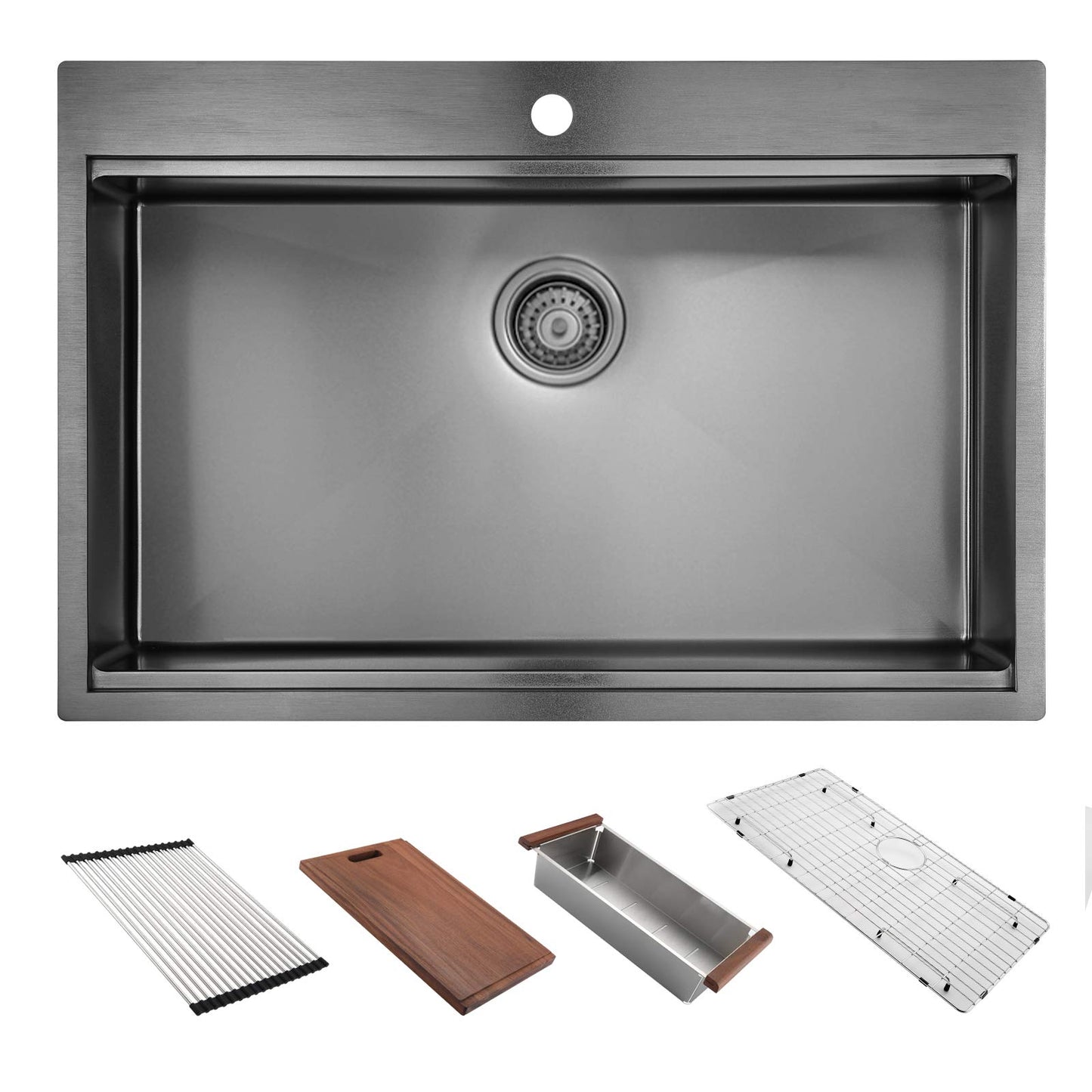 36 x 22 x 10 inch Drop-in Kitchen Sink, Gunmetal Black 16 Gauge Stainless Steel Sink Workstation Ledge Modern Topmount Single Bowl Kitchen Sink