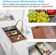 Load image into Gallery viewer, 30 x 19 x 9 inch Undermount Kitchen Sink, Workstation Ledge 18 Gauge Stainless Steel Sink Modern Single Bowl Kitchen Sink
