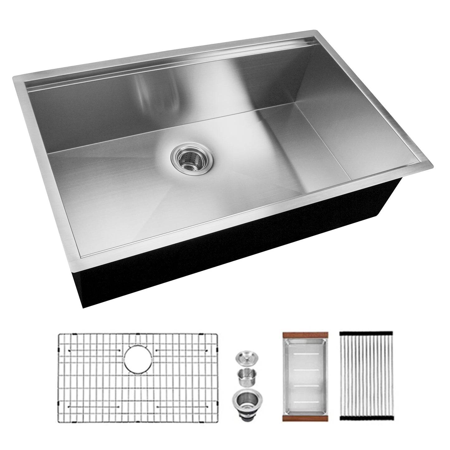 33" x 21" Single Bowl Stainless Steel Undermount Workstation Kitchen Sink (18 Gauge) ｜ALWEN