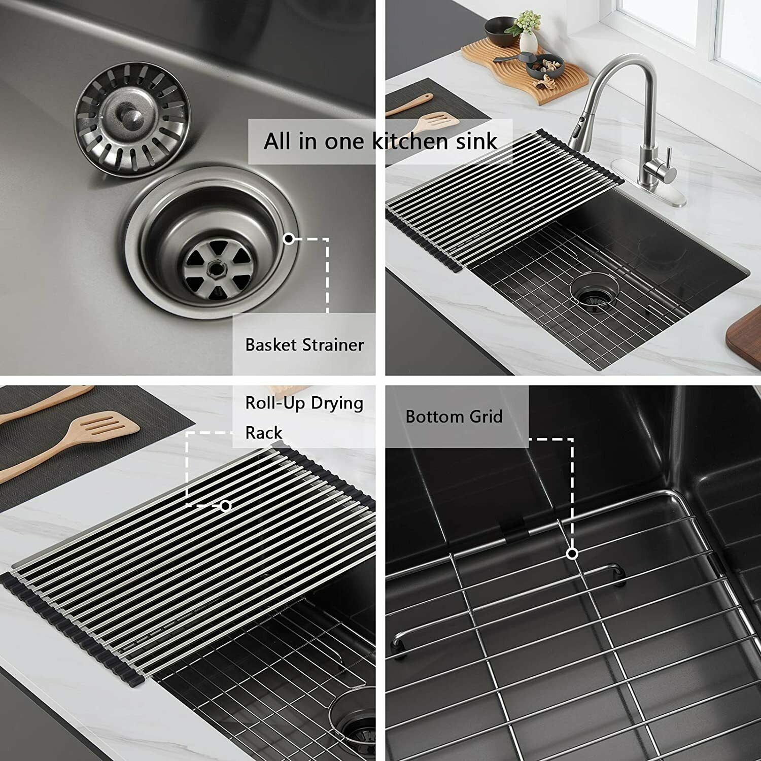 33" x 21" Gunmetal Black Single Bowl Stainless Steel Undermount Kitchen Sink (16 Gauge) ｜ALWEN
