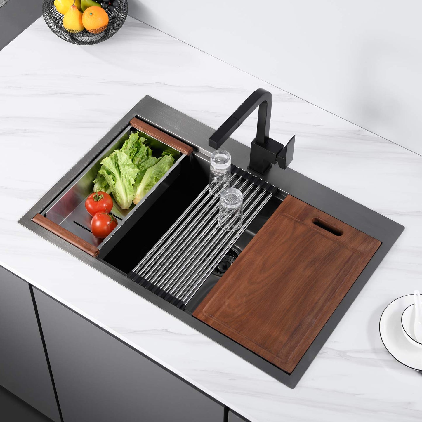 36 x 22 x 10 inch Drop-in Kitchen Sink, Gunmetal Black 16 Gauge Stainless Steel Sink Workstation Ledge Modern Topmount Single Bowl Kitchen Sink