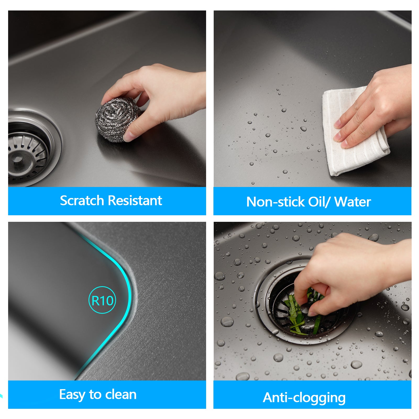 32" x 19" Gunmetal Black Single Bowl Stainless Steel Undermount Kitchen Sink (16 Gauge) ｜ALWEN