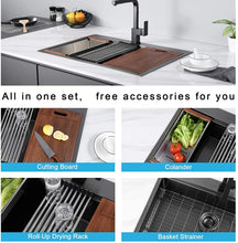 Load image into Gallery viewer, 27&quot; X 22&quot; Drop in Workstation  Stainless Steel Kitchen Sink, Drop in Sink, Topmount Single Bowl Sinkwith All Sink Accessories, Gunmetal Black
