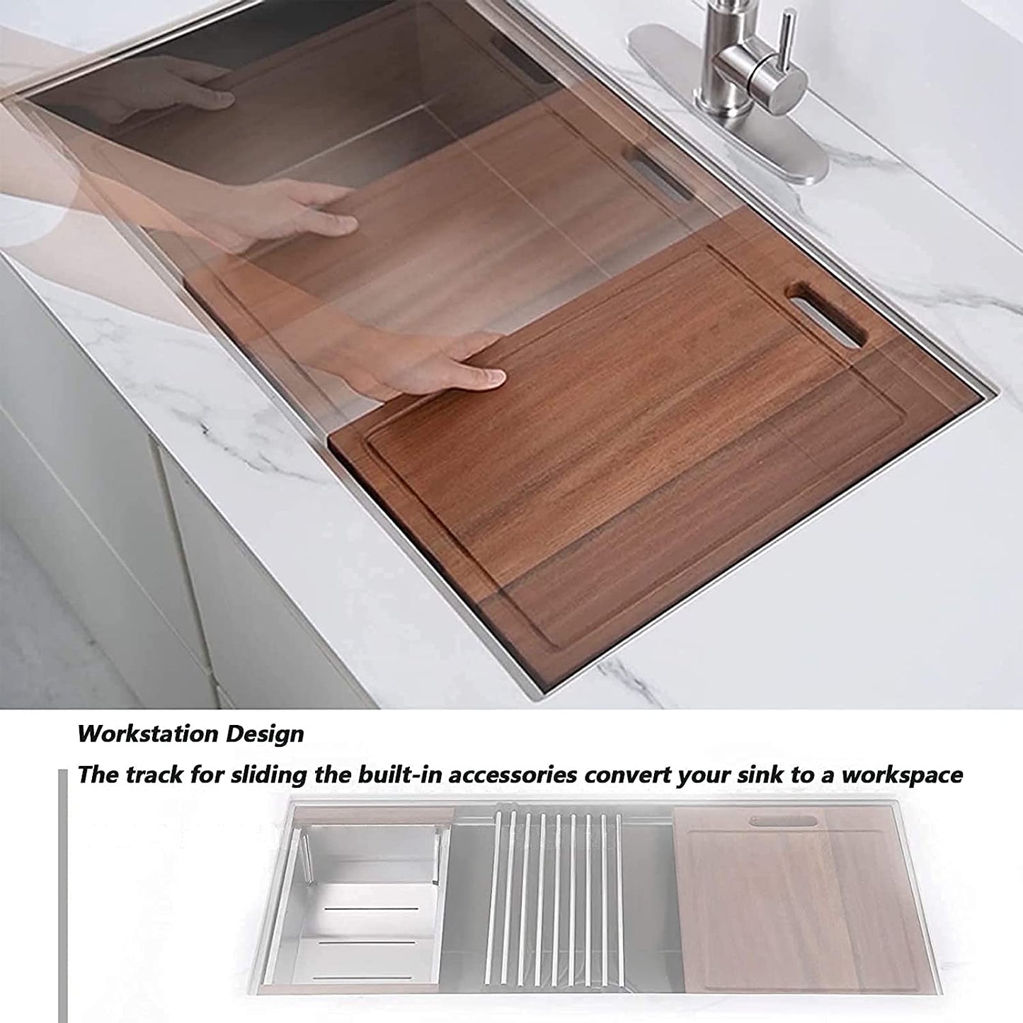 32"x18"  inch Undermount Workstation Ledge Kitchen Sink Single Bowl Stainless Steel 18 Gauge Tight Radius Sink