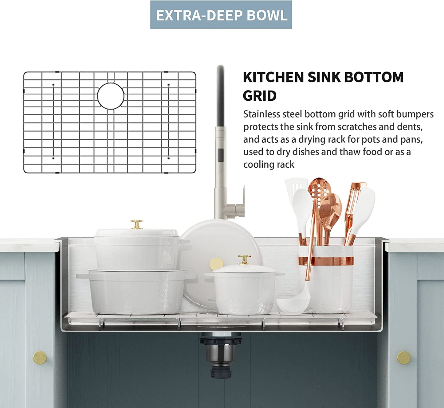 33 inch Drop-in Kitchen Sink, Handmade Drop In Workstation Sink Topmount Kitchen Sink Stainless Steel 18 Gauge Modern Single Bowl Kitchen Sink with Ledge and Accessories ( Pack of 5 )