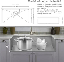 Load image into Gallery viewer, 32X18  inch Undermount Workstation Ledge Kitchen Sink Single Bowl Stainless Steel 16 Gauge TIght Radius Sink
