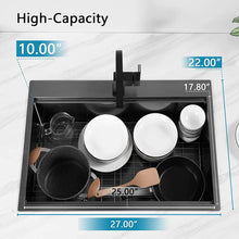 Load image into Gallery viewer, 27&quot; X 22&quot; Drop in Workstation  Stainless Steel Kitchen Sink, Drop in Sink, Topmount Single Bowl Sinkwith All Sink Accessories, Gunmetal Black
