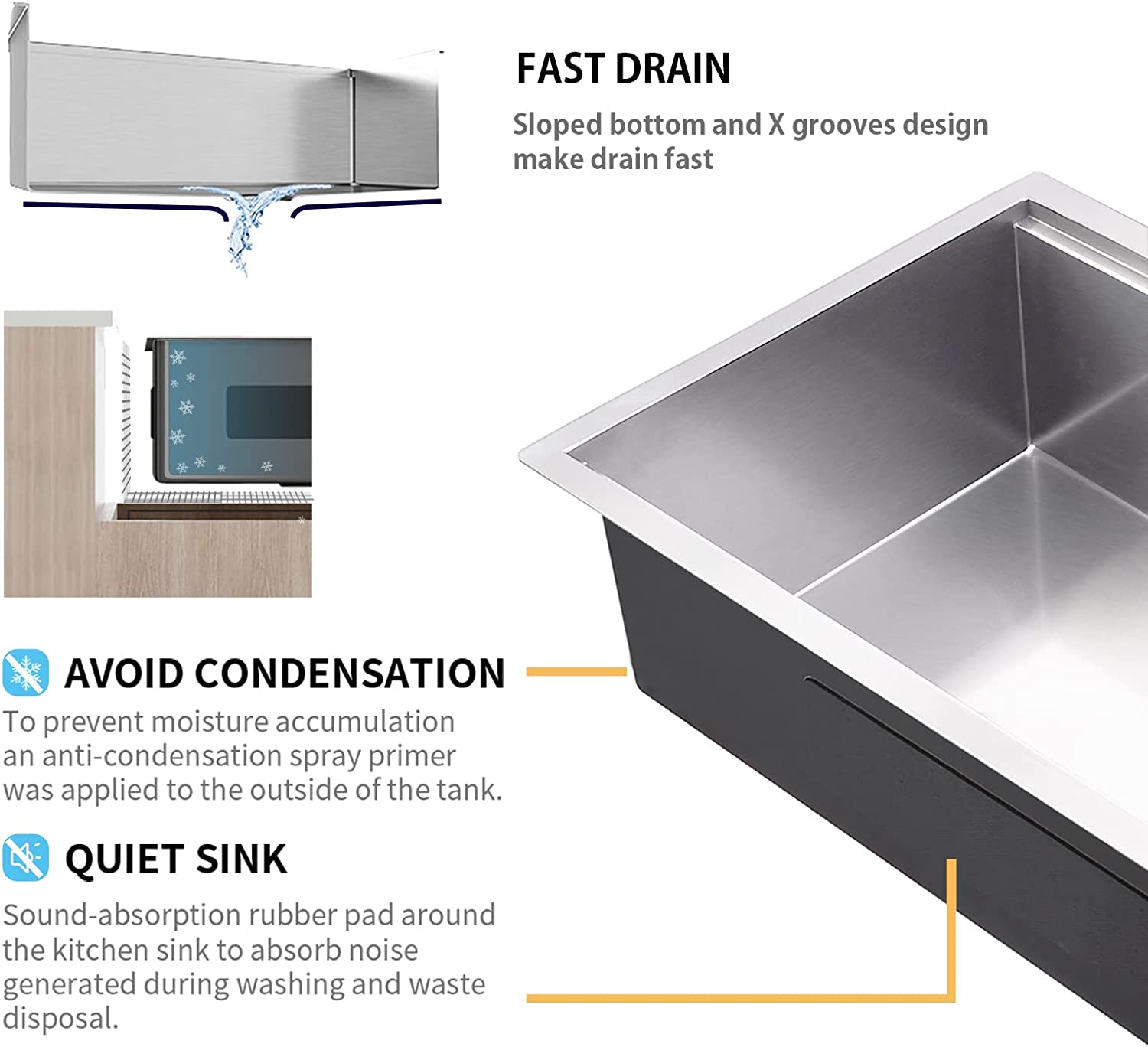 32" x 19" Undermount Kitchen Sink,Single Bowl Stainless Steel Kitchen Sink 18 Gauge,Workstation R0 Radius Handmade All in One Kitchen Sink with Ledge ｜ALWEN
