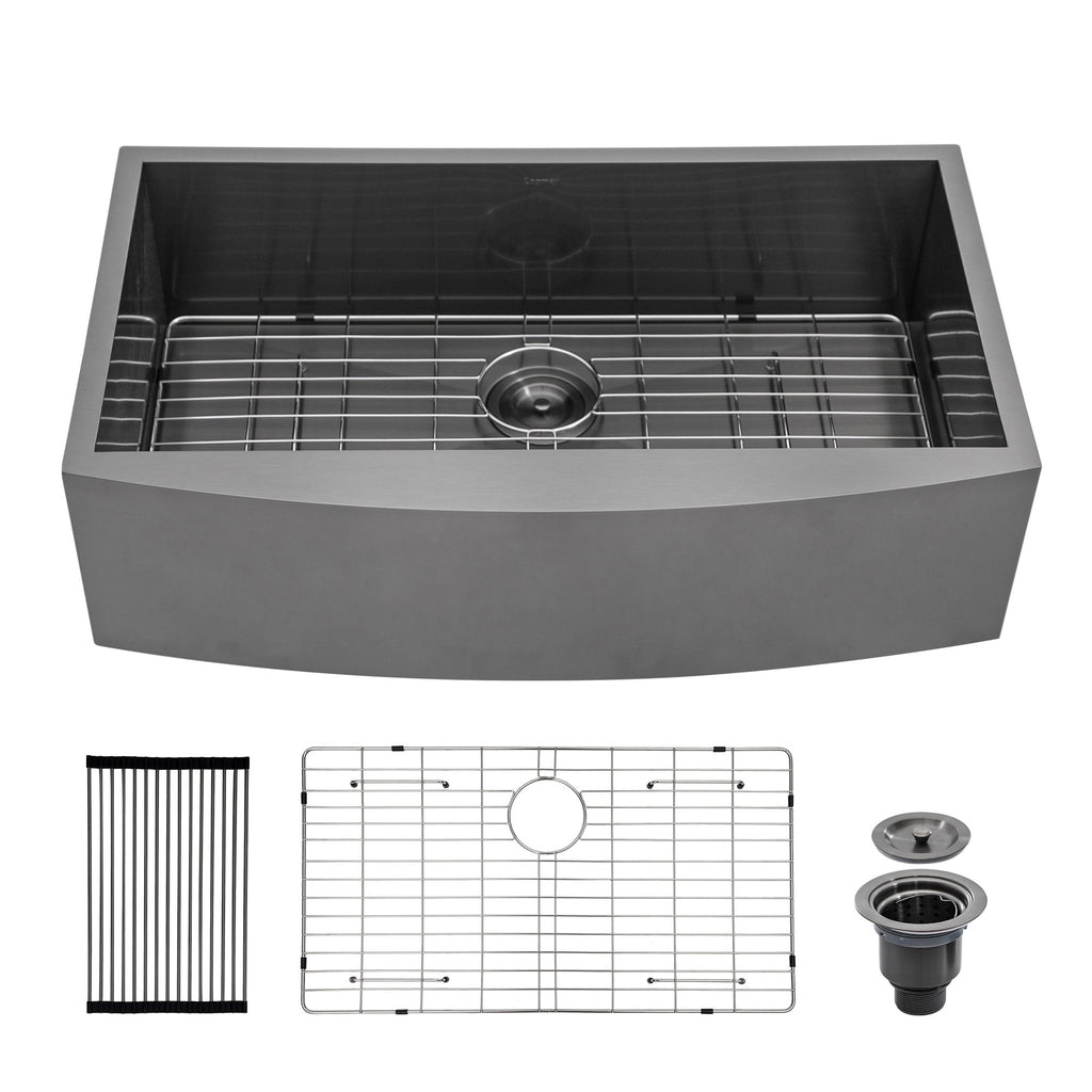 36 Farmhouse Kitchen Sink Black - GhomeG 36"x21" Gunmetal Black Stainless Steel 18 Gauge Single Bowl Apron-front Farm Kitchen Sink Basin