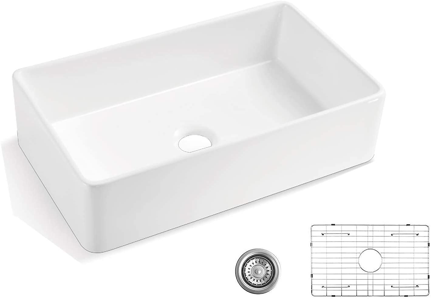 33“ x 20” x 8-11/16" White Ceramic Farmhouse Kitchen Sink ｜ALWEN