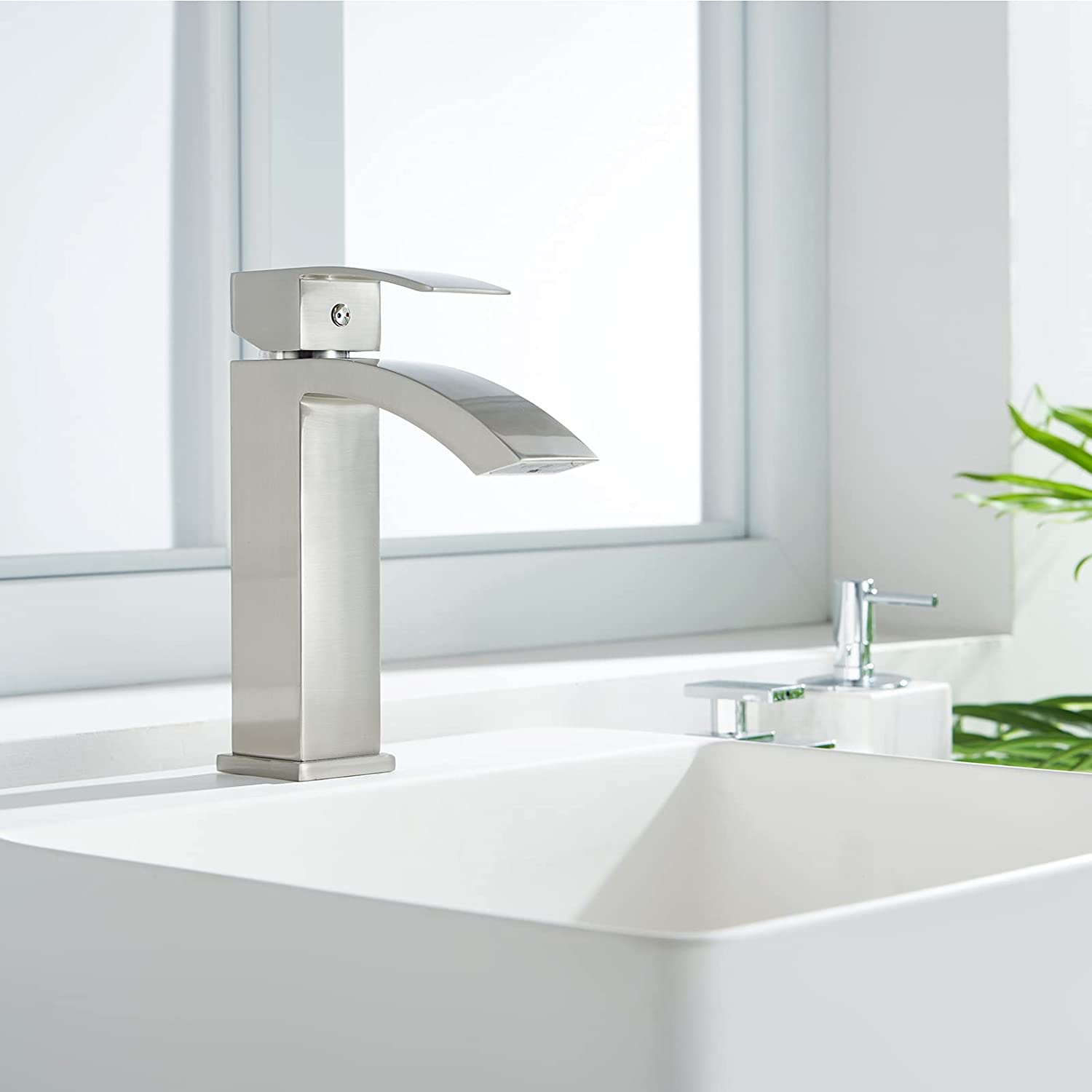 Single Hole Waterfall Bathroom Faucet - BRUSHED NICKEL