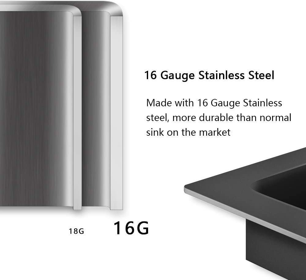 33" X 21" Gunmetal Black Single Bowl Stainless Steel Farmhouse Kitchen Sink (16 Gauge) ｜ALWEN