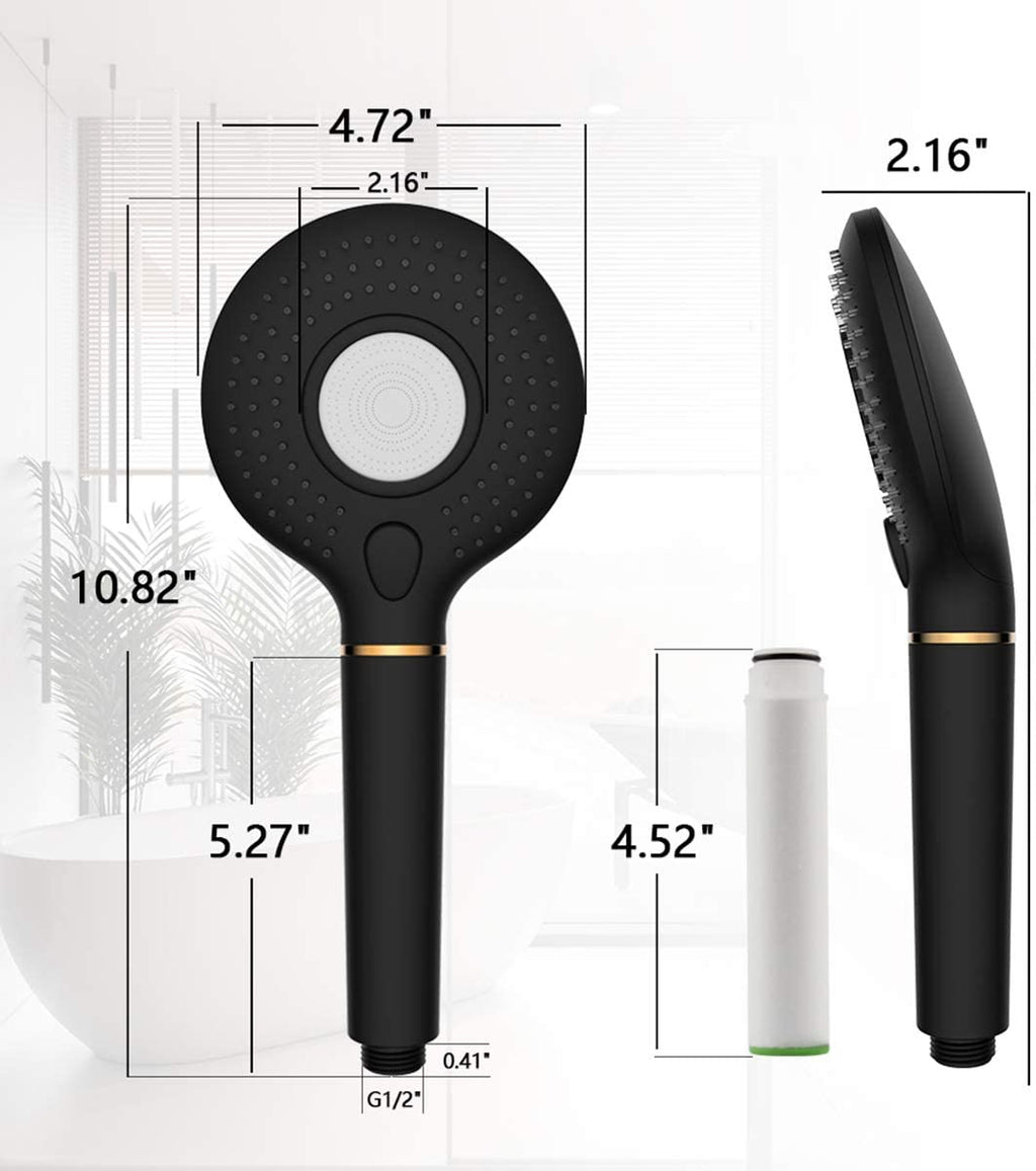 High Pressure Handheld Shower Head with PP Cotton Filter-3 Function Matte Black