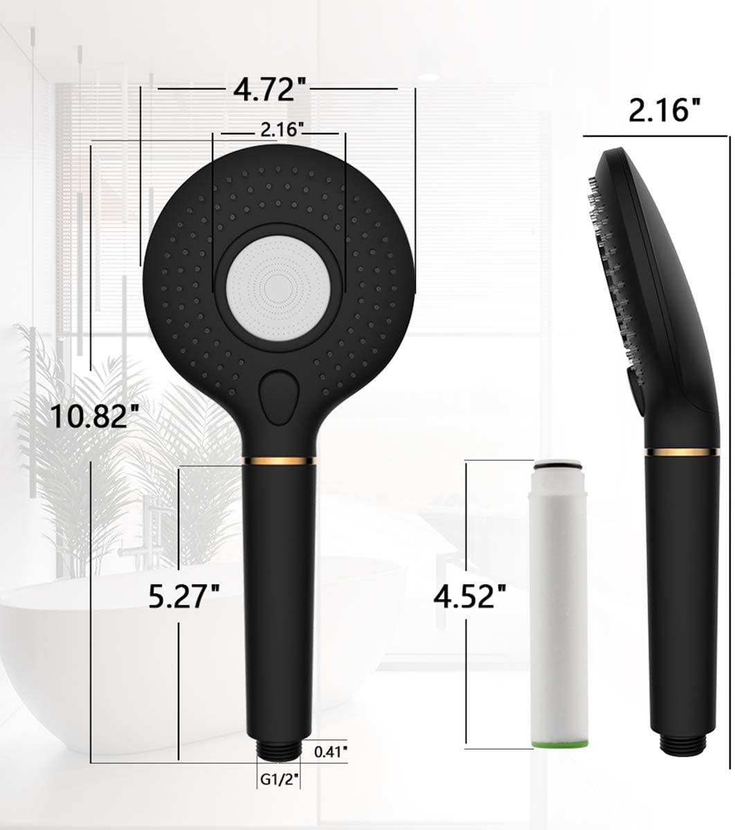High Pressure Handheld Shower Head with PP Cotton Filter-3 Function Matte Black