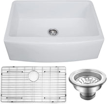 Load image into Gallery viewer, 33&quot; X 21&quot; Farmhouse Sink, Fireclay Ceramic Single Bowl Kitchen Sink, White Apron Sink with Protective Bottom Grid and Strainer

