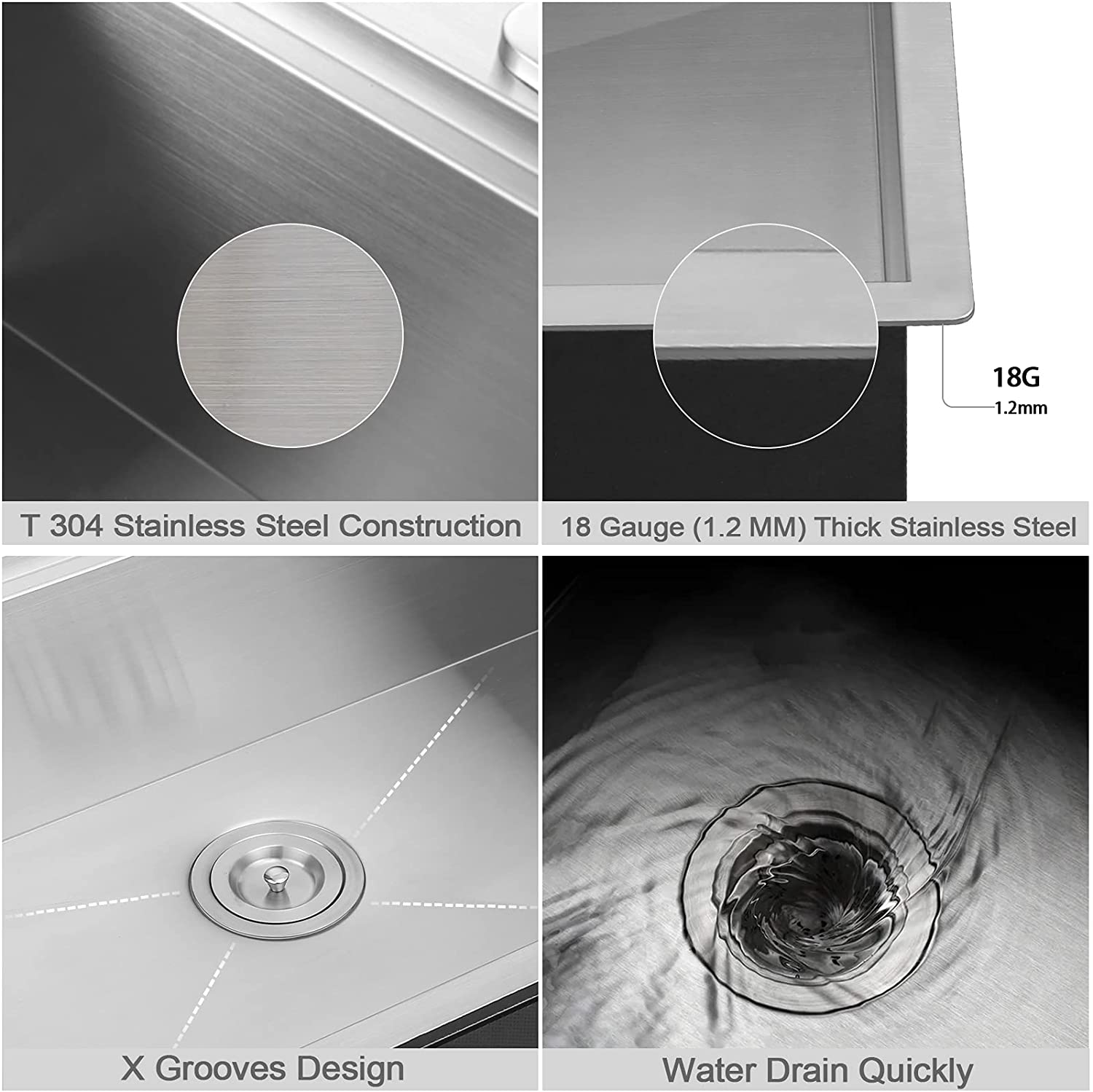 32"x18"  inch Undermount Workstation Ledge Kitchen Sink Single Bowl Stainless Steel 18 Gauge Tight Radius Sink