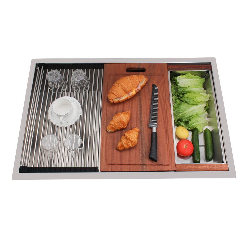 33" x 21" Single Bowl Stainless Steel Undermount Workstation Kitchen Sink (18 Gauge) ｜ALWEN