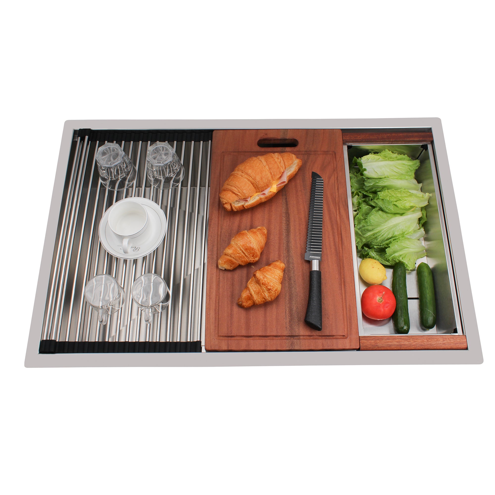 33" x 21" Single Bowl Stainless Steel Undermount Workstation Kitchen Sink (18 Gauge) ｜ALWEN