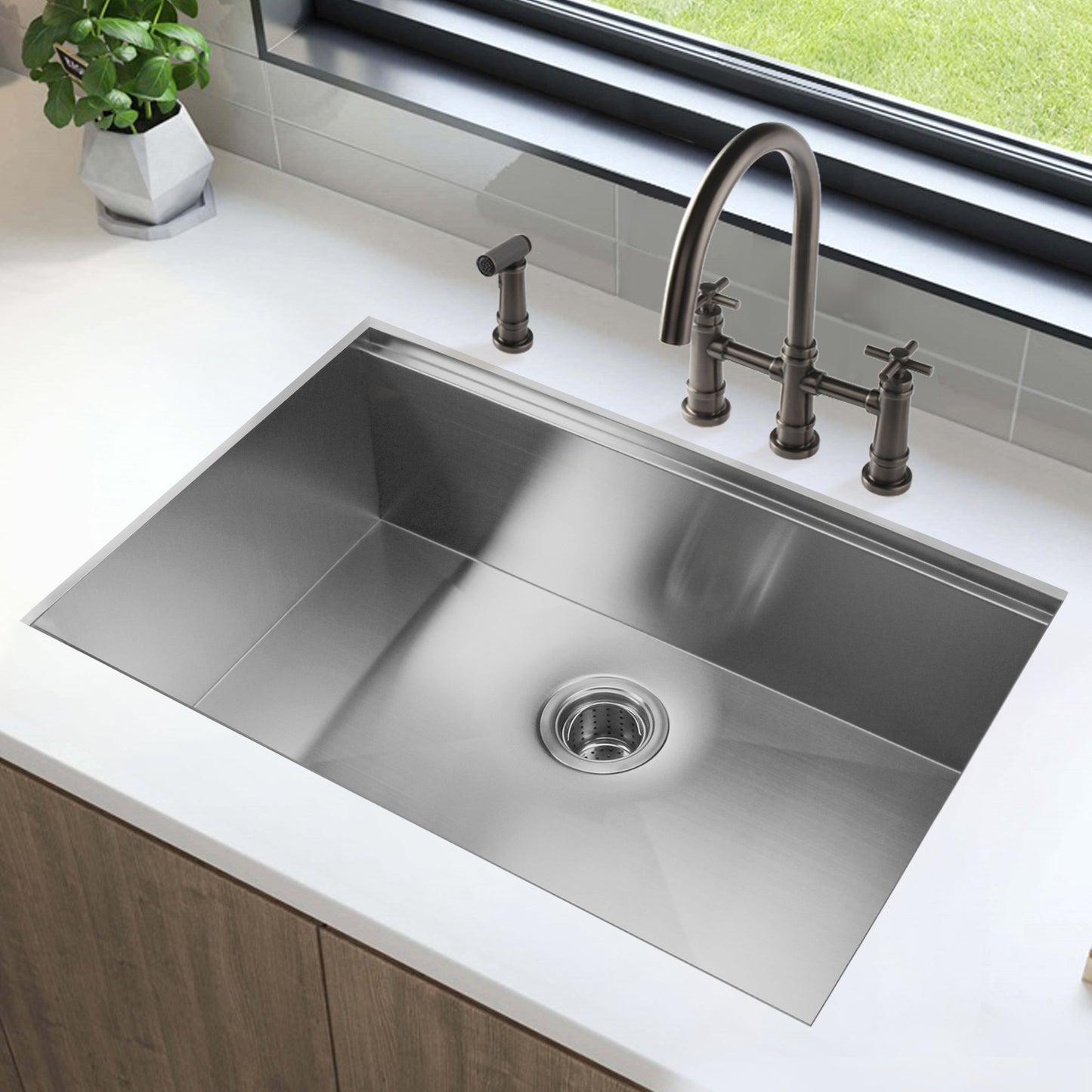 30" x 19" Single Bowl Stainless Steel Undermount Workstation Kitchen Sink (18 Gauge) ｜ALWEN
