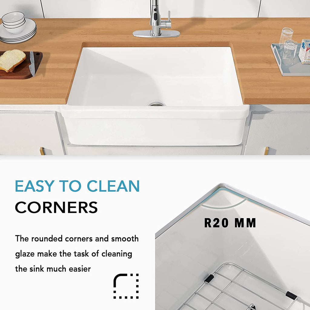 30“ x 20” x 10“ White Ceramic Kitchen Sink ｜ALWEN