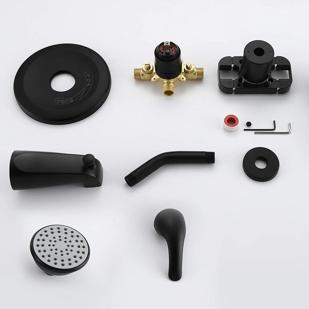 Matte Black 4 Inch Shower Faucet wih Tub Spout Combo (Valve Included) ｜ALWEN