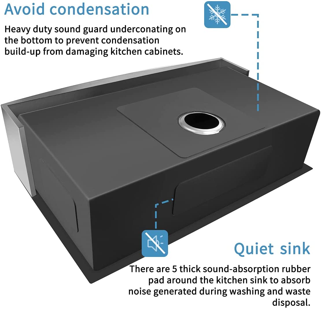 30" X 21" Single Bowl Stainless Steel Farmhouse Kitchen Sink (18 Gauge) ｜ALWEN