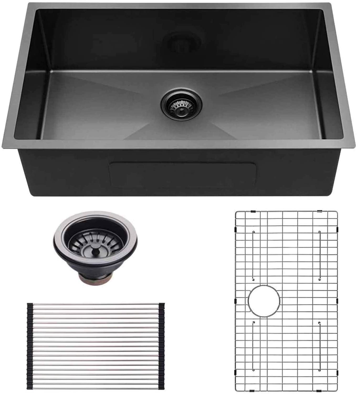 30" x 18" Gunmetal Black Single Bowl Stainless Steel Undermount Kitchen Sink (16 Gauge) ｜ALWEN