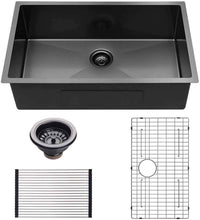 Load image into Gallery viewer, 30&quot; x 18&quot; Gunmetal Black Single Bowl Stainless Steel Undermount Kitchen Sink (16 Gauge) ｜ALWEN
