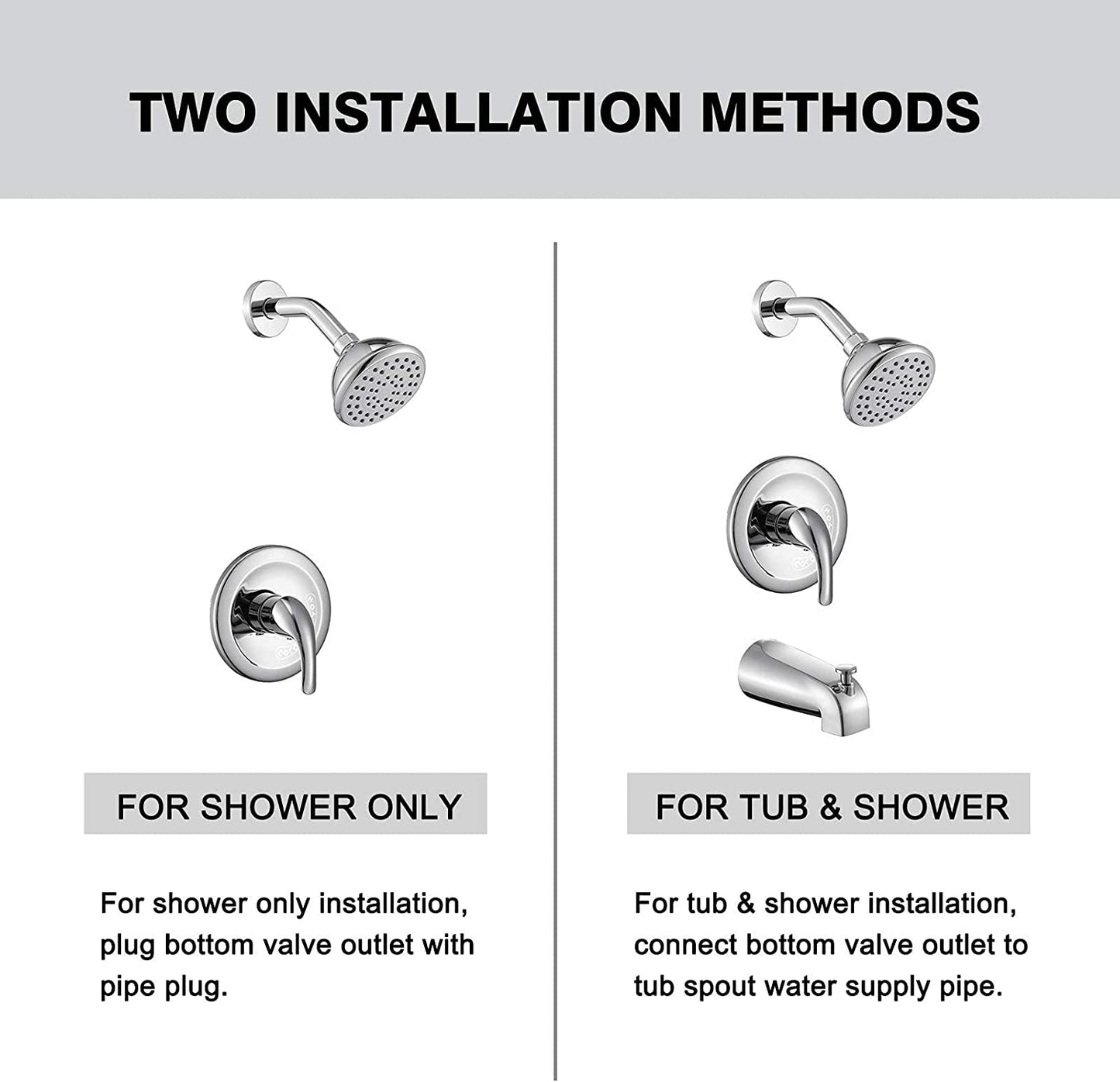 Chrome 4 Inch Shower Faucet wih Tub Spout Combo (Valve Included) ｜ALWEN