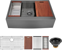 Load image into Gallery viewer, 30&quot; X 22&quot; Gunmetal Black Single Bowl Stainless Steel Workstation Farmhouse Kitchen Sink (16 Gauge)
