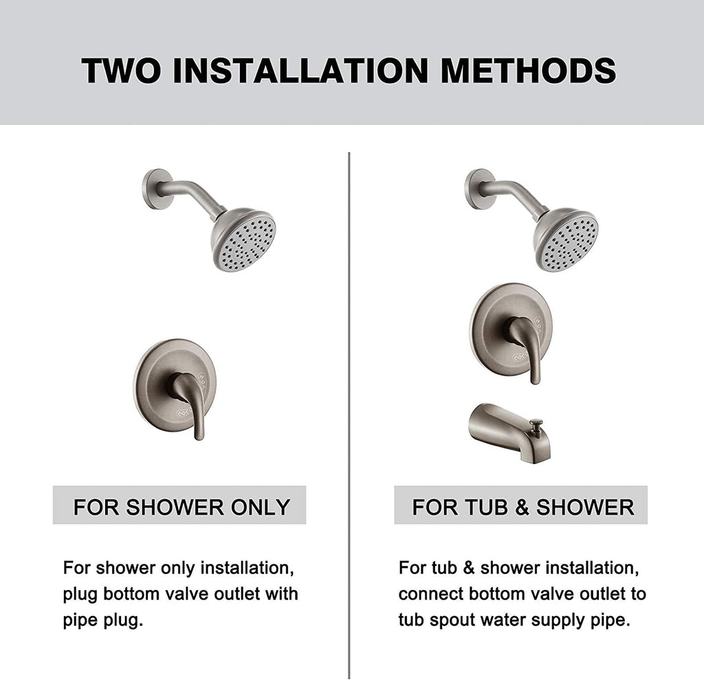Brushed Nickel 4 Inch Shower Faucet wih Tub Spout Combo (Valve Included) ｜ALWEN