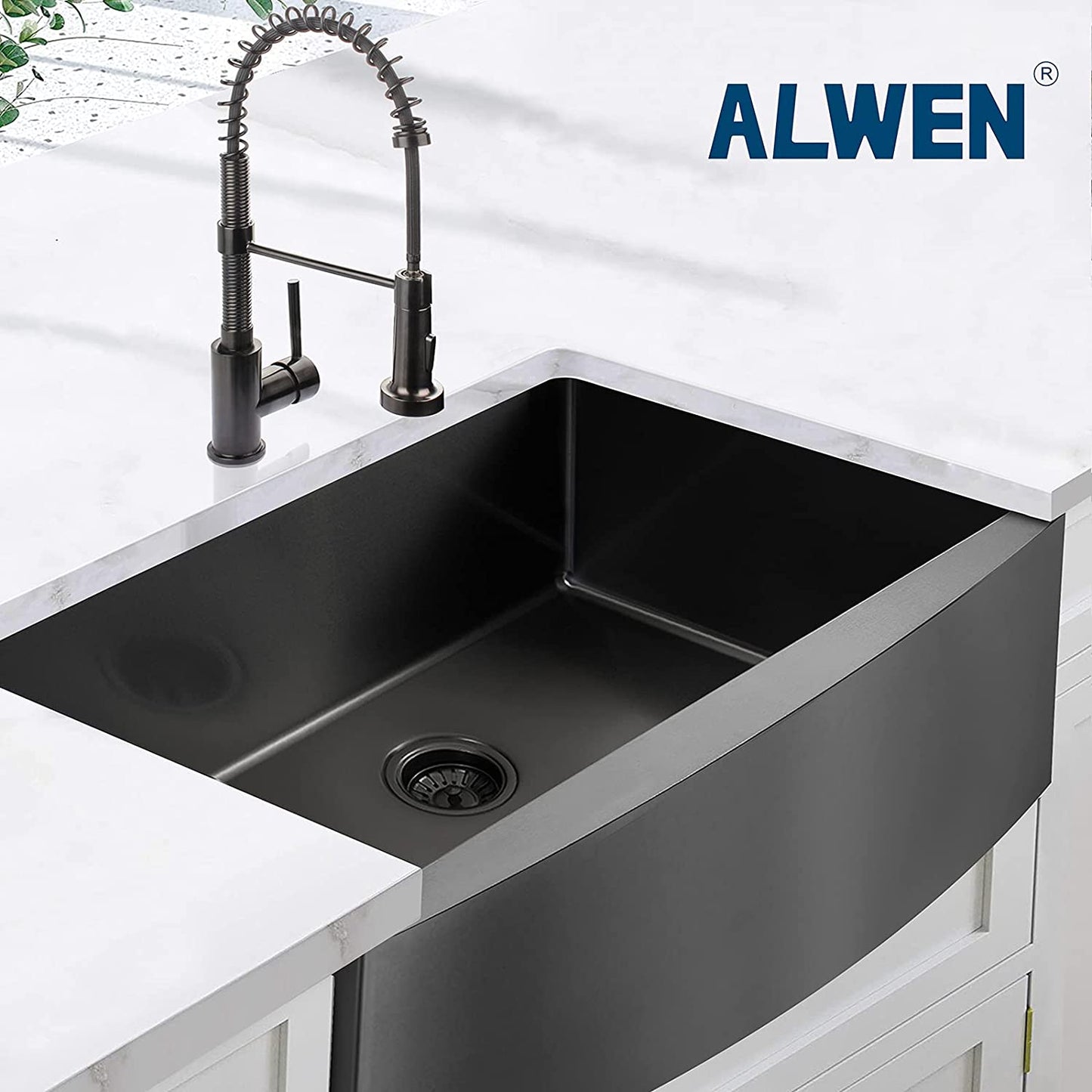 30" X 21" Gunmetal Black Single Bowl Stainless Steel Farmhouse Kitchen Sink (16 Gauge) ｜ALWEN