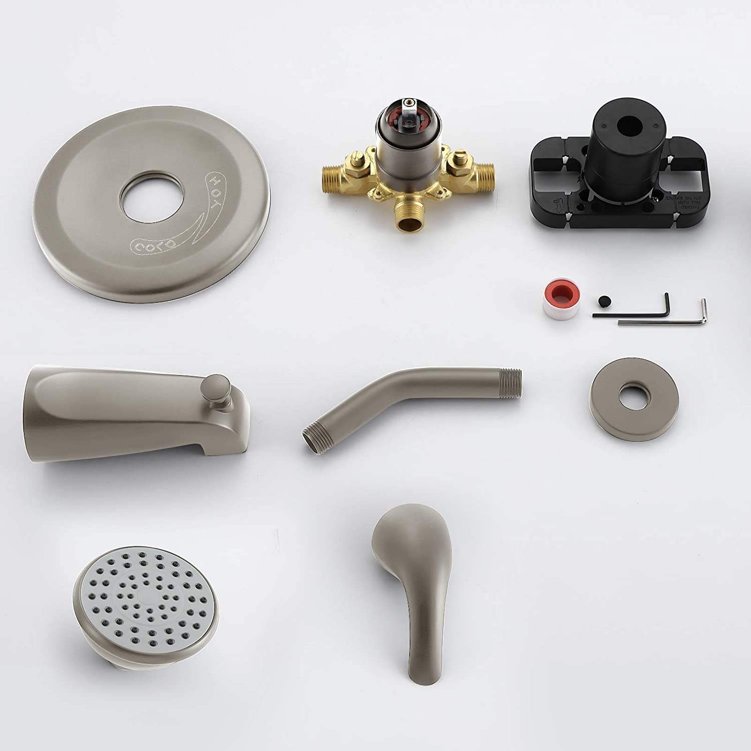 Brushed Nickel 4 Inch Shower Faucet wih Tub Spout Combo (Valve Included) ｜ALWEN