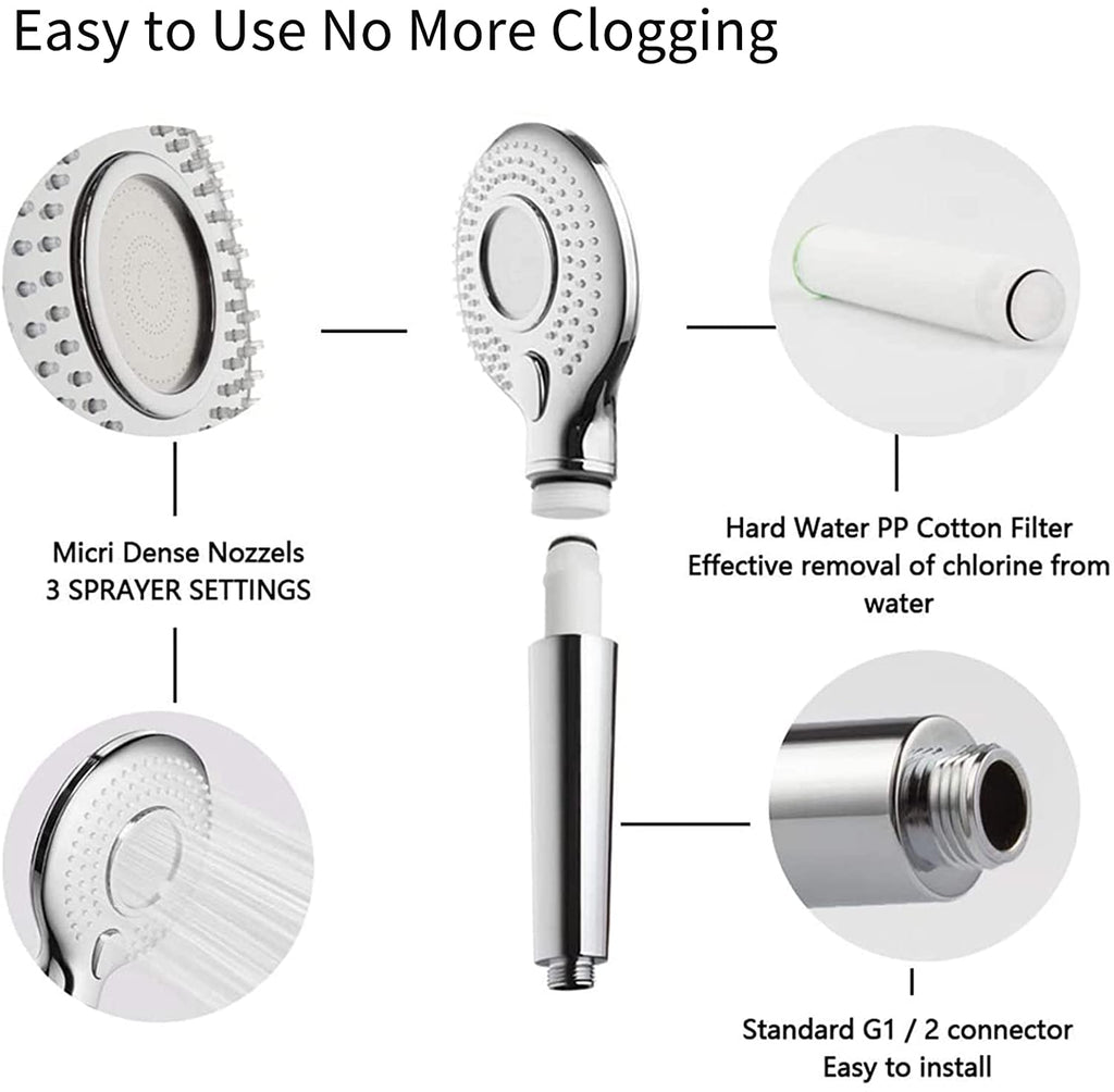 High Pressure Handheld Shower Head with PP Cotton Filter-3 Function Chrome