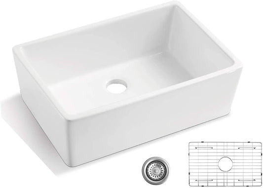 24“ x 16” White Ceramic Farmhouse Kitchen Sink ｜ALWEN