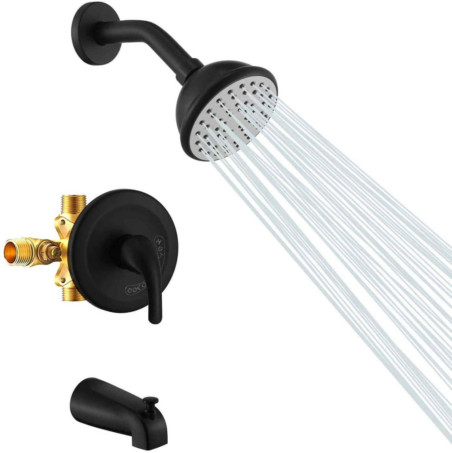 Matte Black 4 Inch Shower Faucet wih Tub Spout Combo (Valve Included) ｜ALWEN