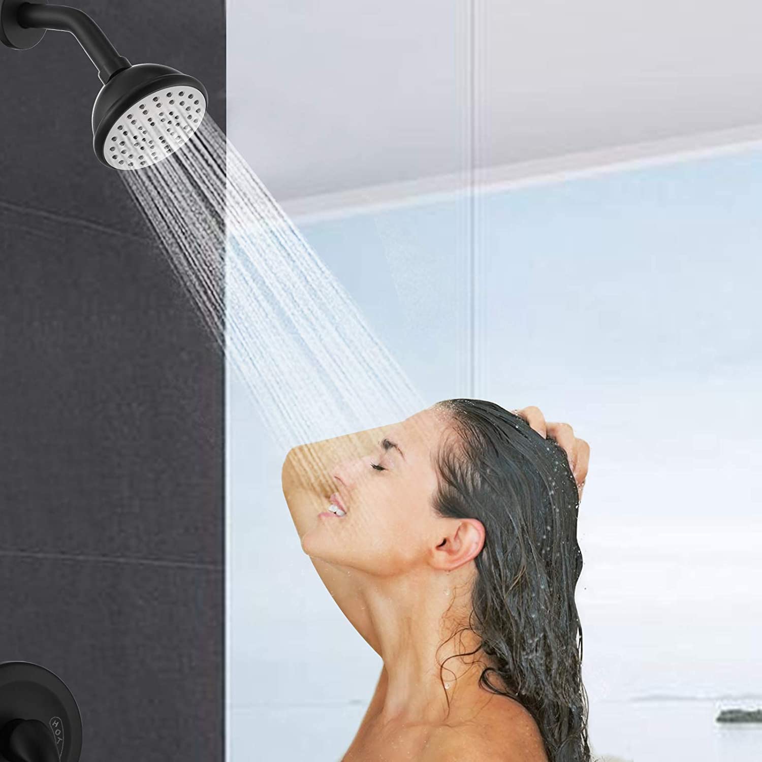 Matte Black 4 Inch Shower Faucet wih Tub Spout Combo (Valve Included) ｜ALWEN