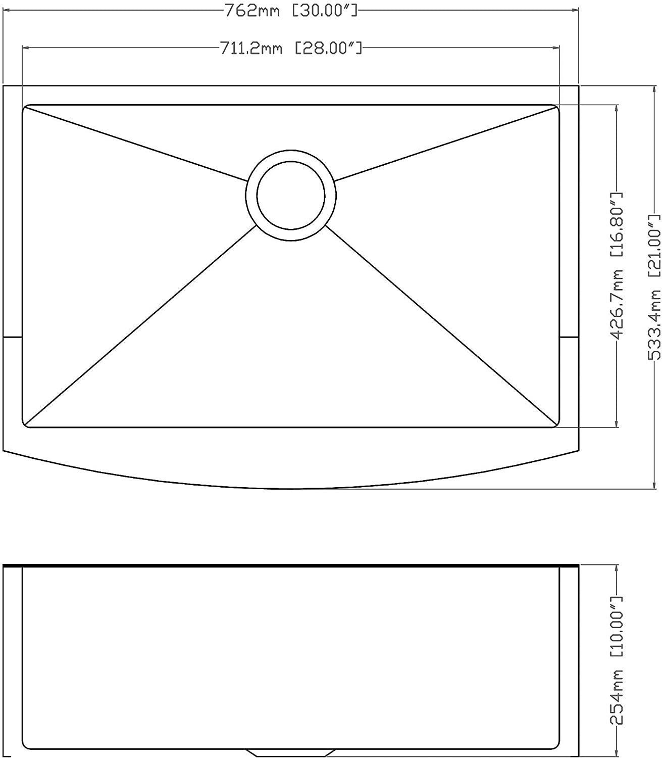 30" X 21" Gunmetal Black Single Bowl Stainless Steel Farmhouse Kitchen Sink (16 Gauge) ｜ALWEN