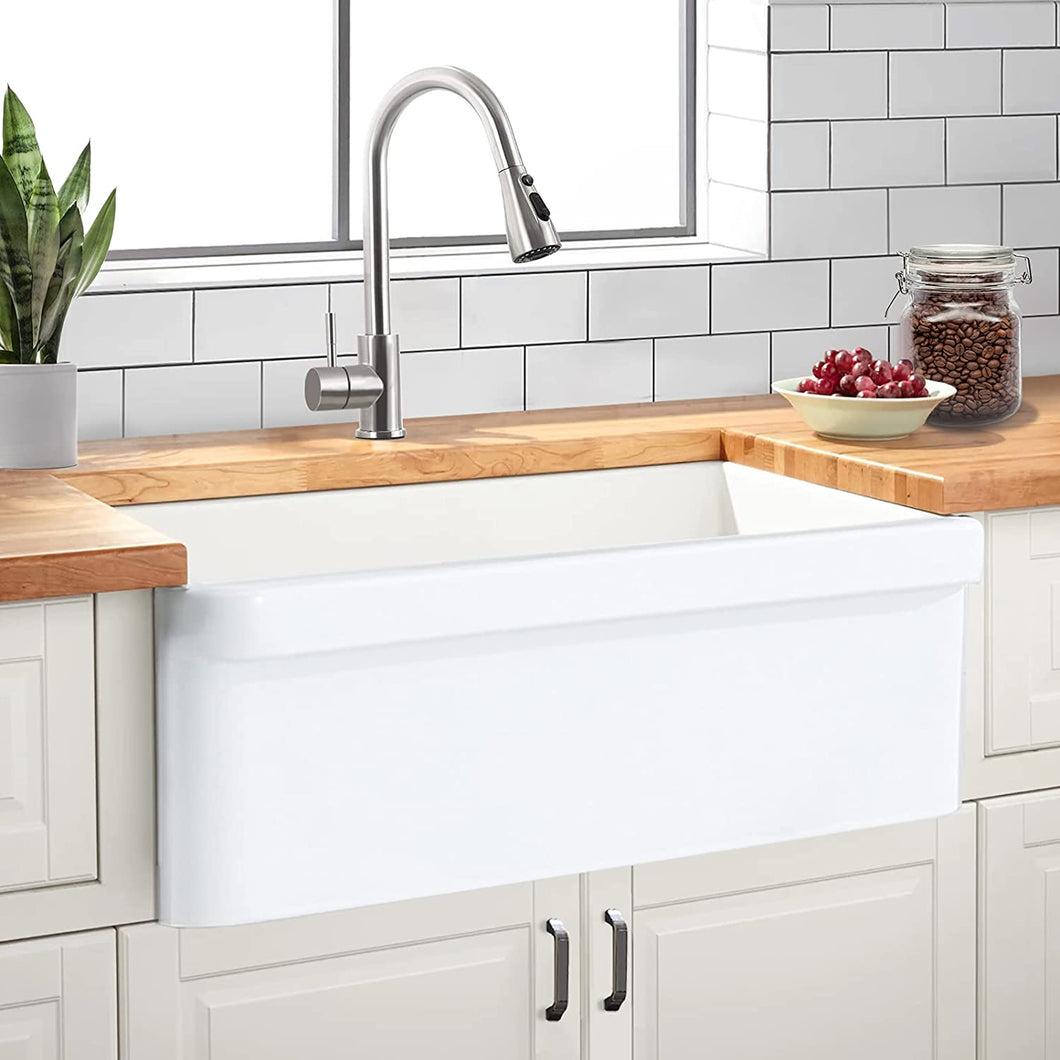 30“ x 20” x 10“ White Ceramic Kitchen Sink ｜ALWEN