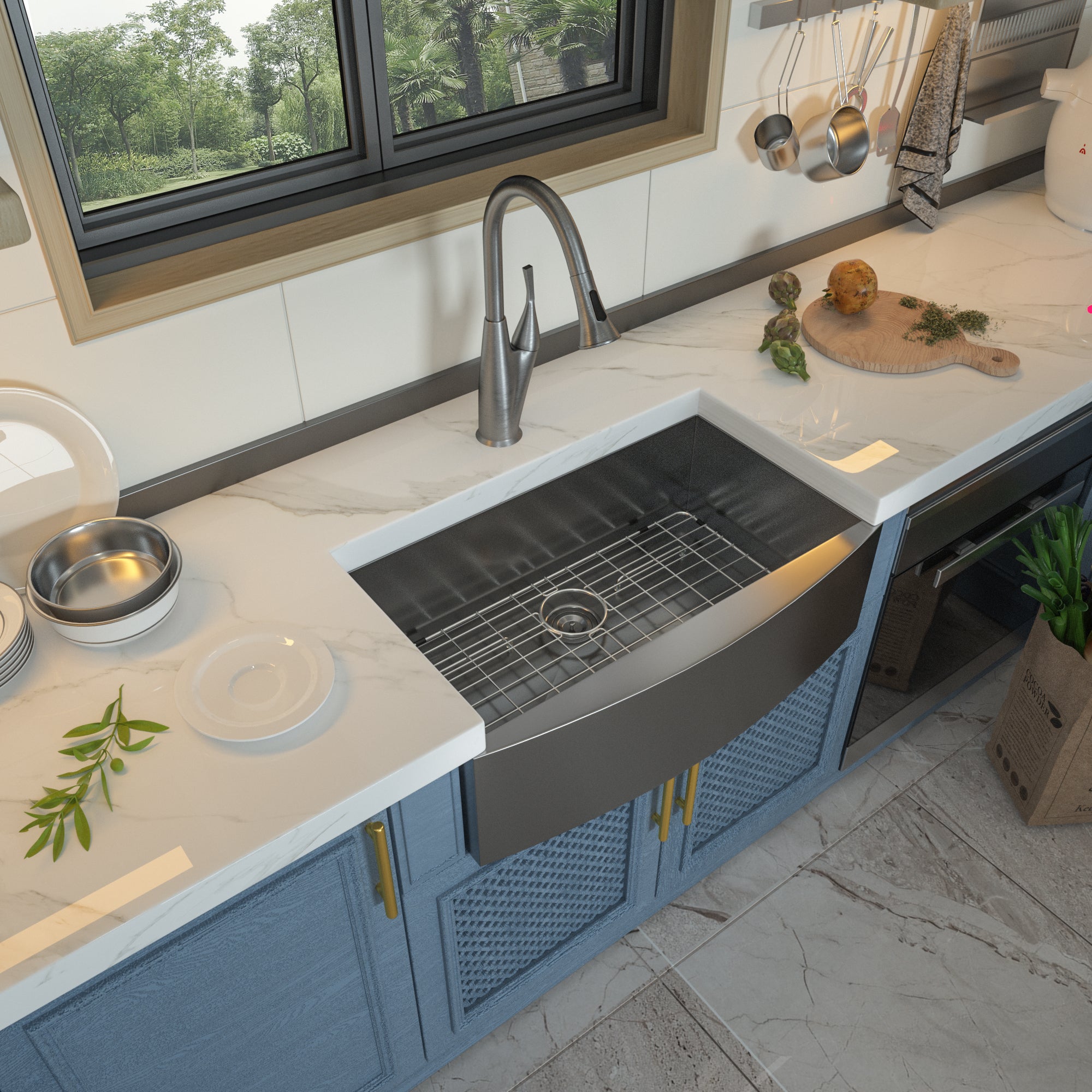 36 Farmhouse Kitchen Sink Black - GhomeG 36"x21" Gunmetal Black Stainless Steel 18 Gauge Single Bowl Apron-front Farm Kitchen Sink Basin