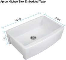 Load image into Gallery viewer, 33&quot; X 21&quot; Farmhouse Sink, Fireclay Ceramic Single Bowl Kitchen Sink, White Apron Sink with Protective Bottom Grid and Strainer

