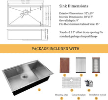 Load image into Gallery viewer, 32-inch Undermount Kitchen Sink,Single Bowl Stainless Steel Kitchen Sink 18 Gauge,Workstation R0 Radius Handmade All in One Kitchen Sink with Ledge ｜ALWEN
