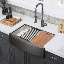 Load image into Gallery viewer, 30&quot; X 22&quot; Gunmetal Black Single Bowl Stainless Steel Workstation Farmhouse Kitchen Sink (16 Gauge)
