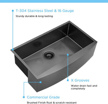 Load image into Gallery viewer, 33&quot; X 21&quot; Gunmetal Black Single Bowl Stainless Steel Farmhouse Kitchen Sink (16 Gauge) ｜ALWEN
