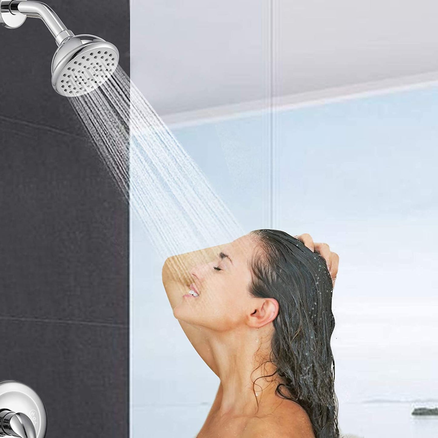 Chrome 4 Inch Shower Faucet wih Tub Spout Combo (Valve Included) ｜ALWEN