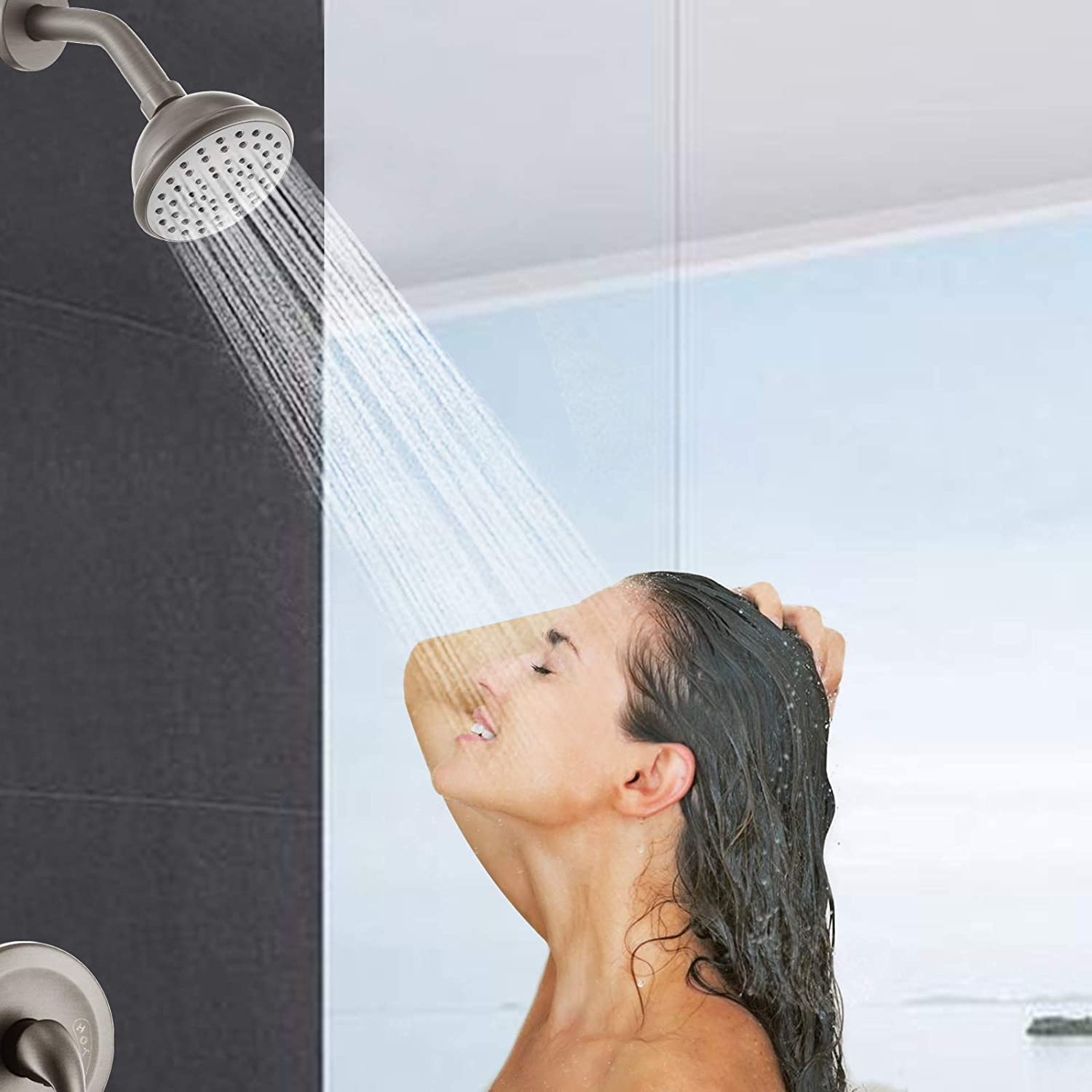 Brushed Nickel 4 Inch Shower Faucet wih Tub Spout Combo (Valve Included) ｜ALWEN
