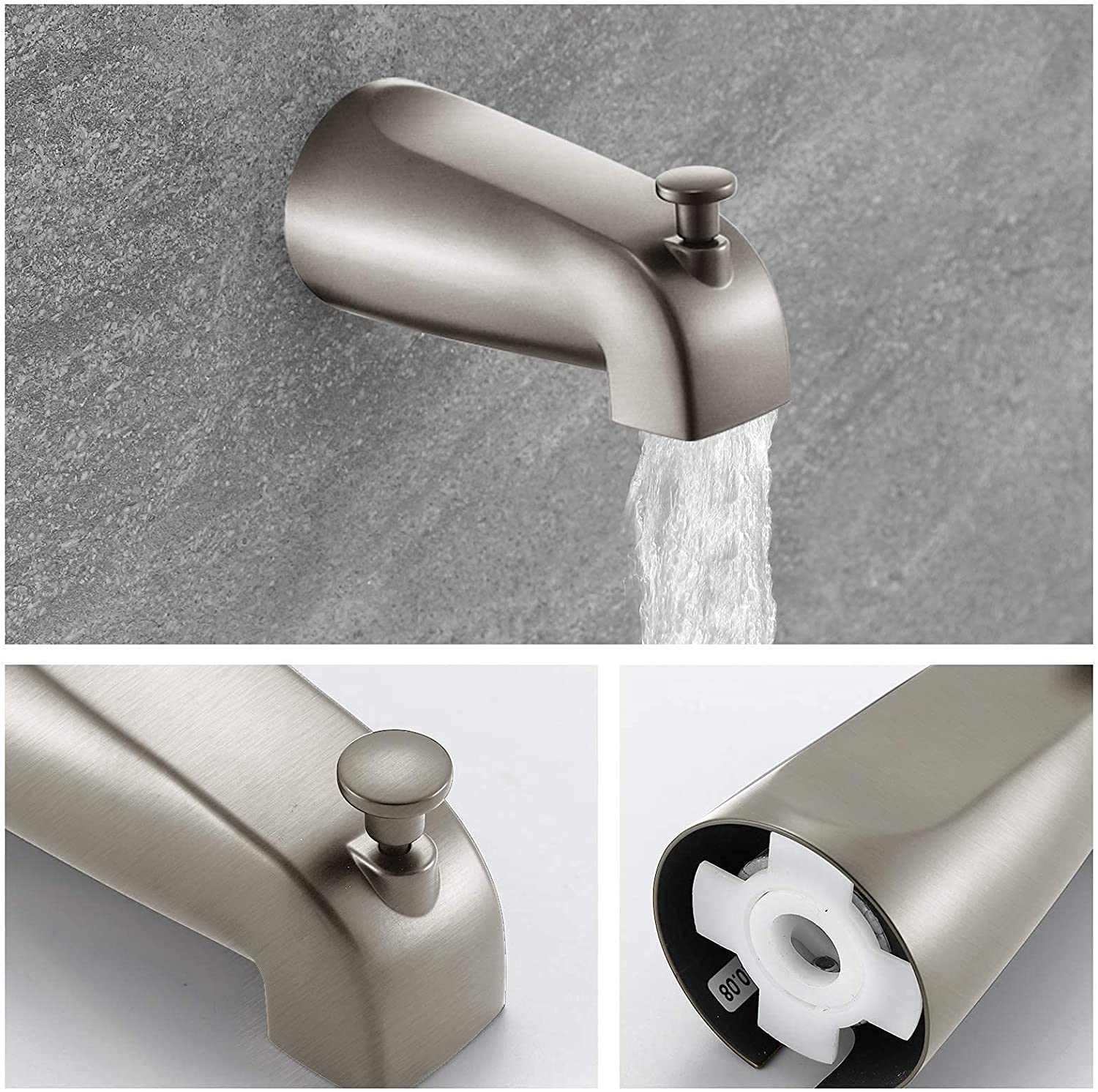 Brushed Nickel 4 Inch Shower Faucet wih Tub Spout Combo (Valve Included) ｜ALWEN